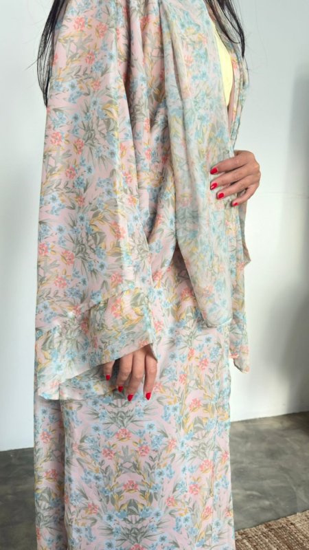 PEACH FLOWERS ABAYA - CHIFFON