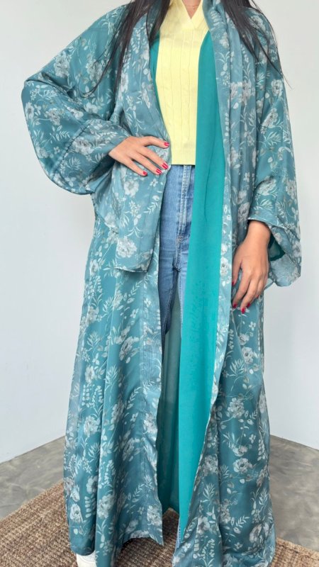 GREEN FLOWERS ABAYA - CHIFFON