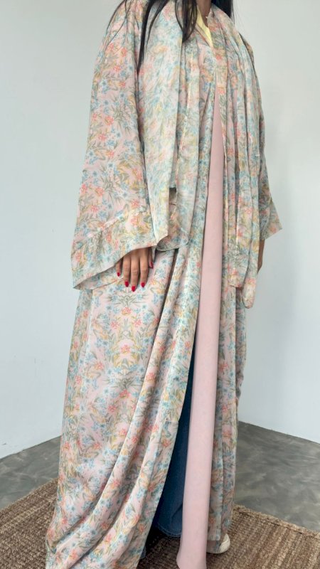 PEACH FLOWERS ABAYA - CHIFFON
