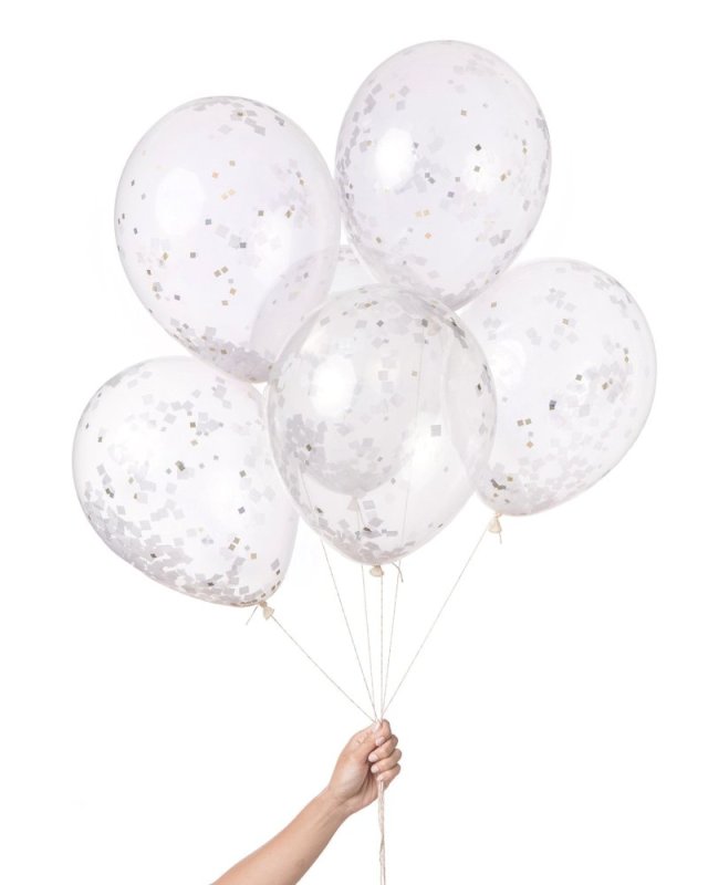 White Metallic - Pre-filled Confetti Balloons