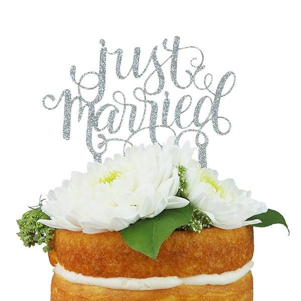 Silver Glitter - Just Married Topper