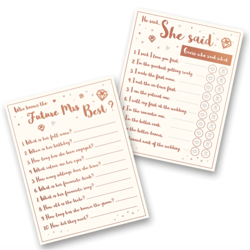 Rose Gold Hen Party Game Cards