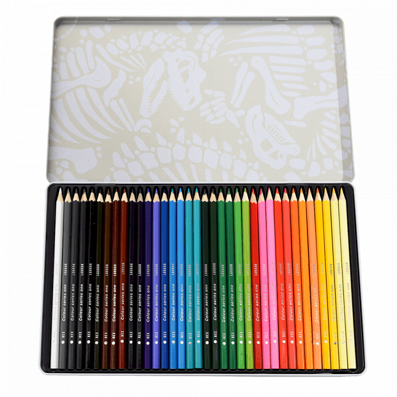 Prehistoric Land 36 colouring pencils in a tin