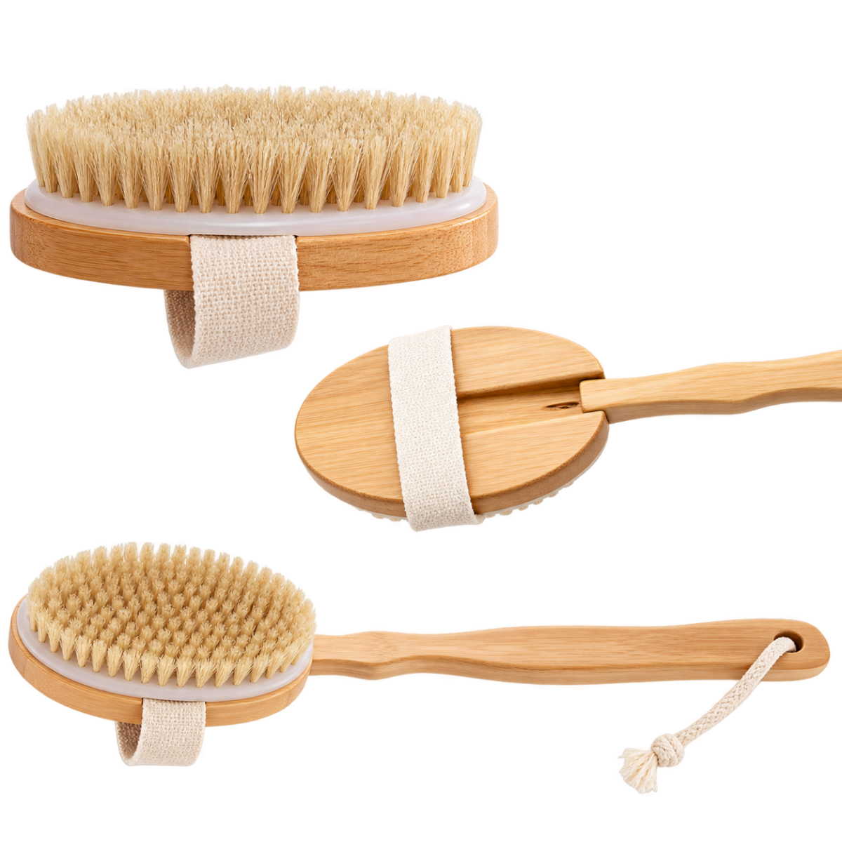 Wooden Handle Wet & Dry Body Care Set (Bath Brush, Hook, Detachable Handle)