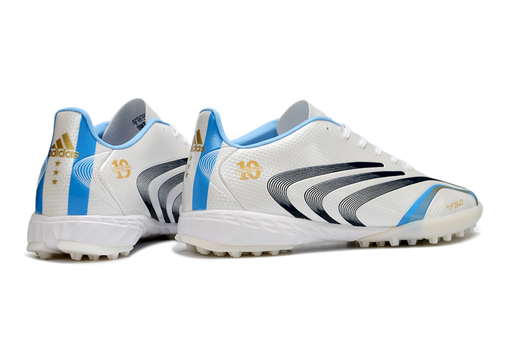 Leo Messi x Adidas F50 Tunit Elite TF - White / Sky Blue / Black