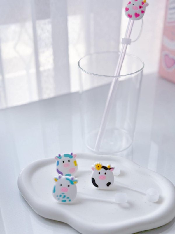 Silicone Straw Cap (Cow)