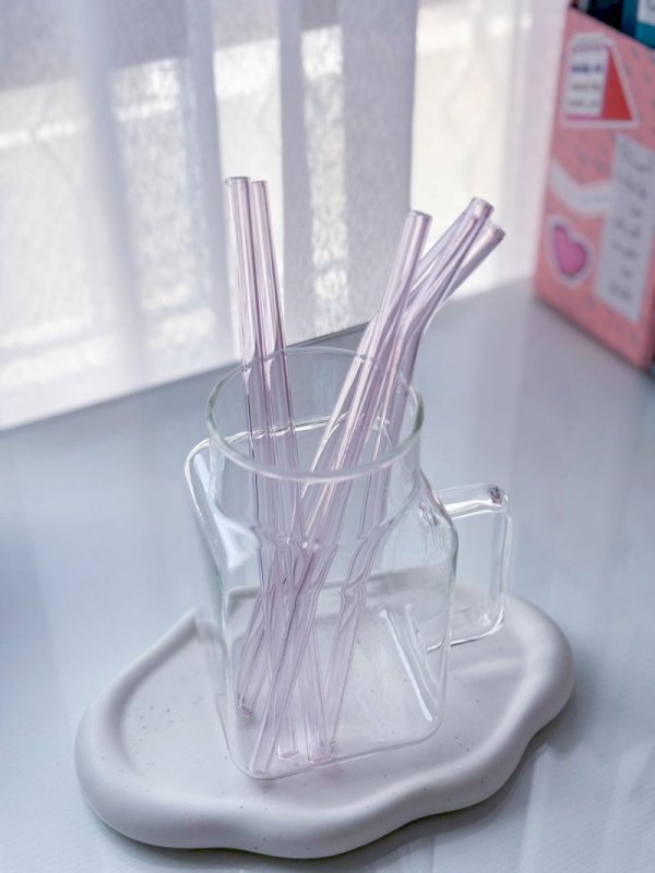 Pink glass straw