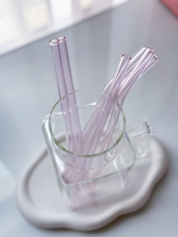 Pink glass straw