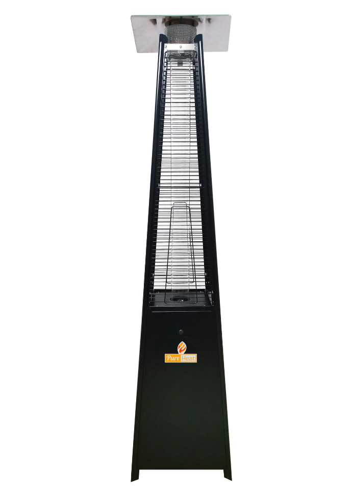 PureHeat Pyramid Style Gas Patio Heater In black powder coating with wheels