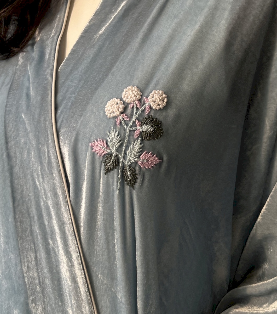 Dusty blue flora velvet cloak
