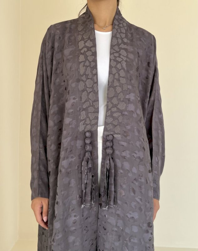 Grey silk jacquard cloak