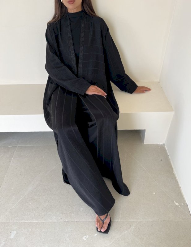 Black striped braided cloak