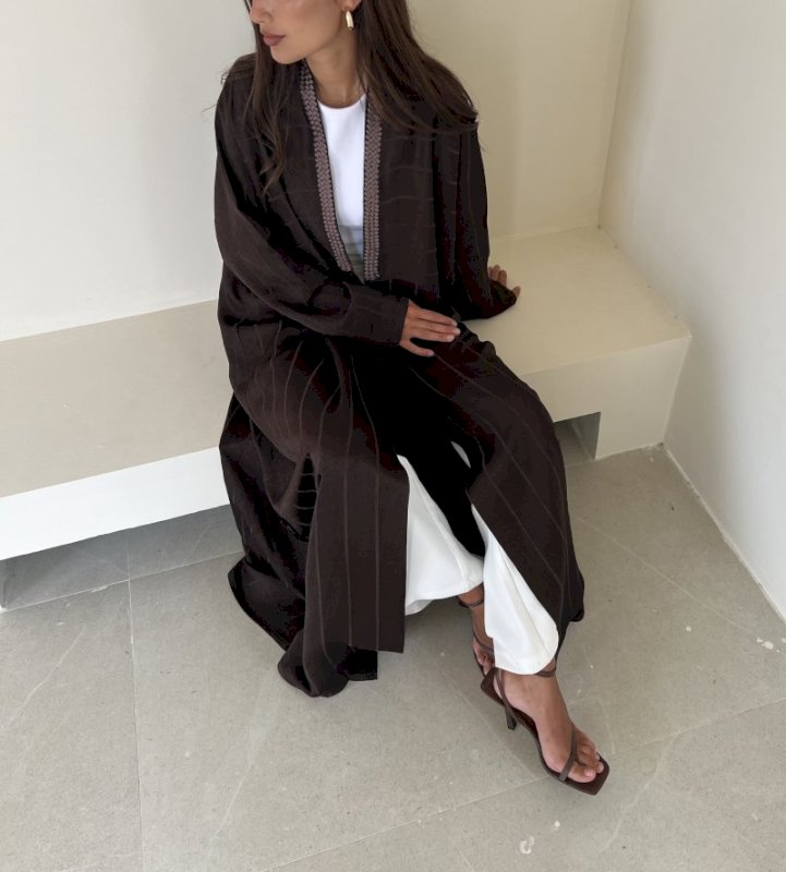 Brown striped braided cloak