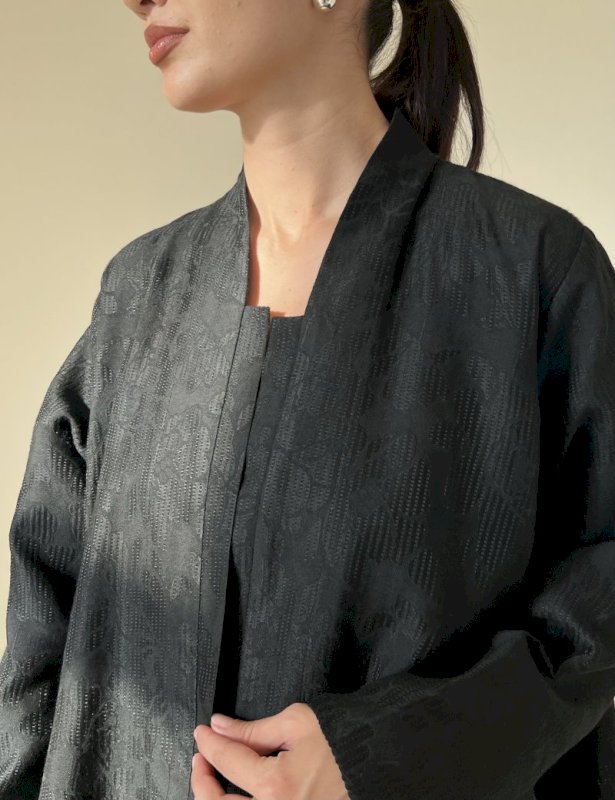 Black floral linen cloak