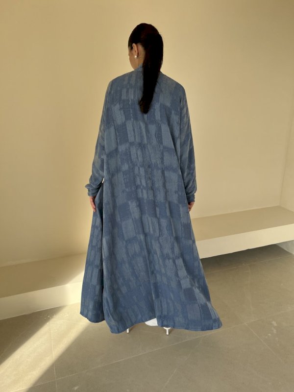 Denim blue textured grid cloak