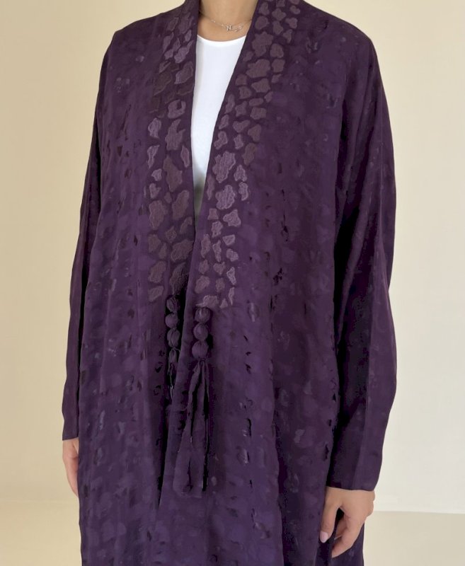 Purple silk jacquard cloak