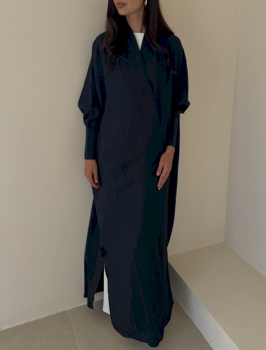 Navy blue striped bisht cloak