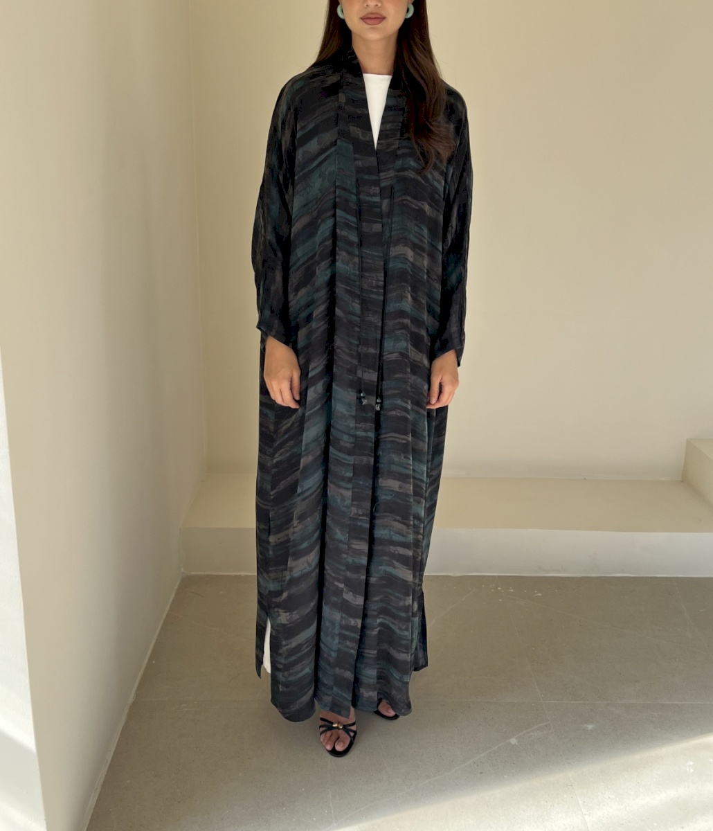 Black x green beads silk jacquard