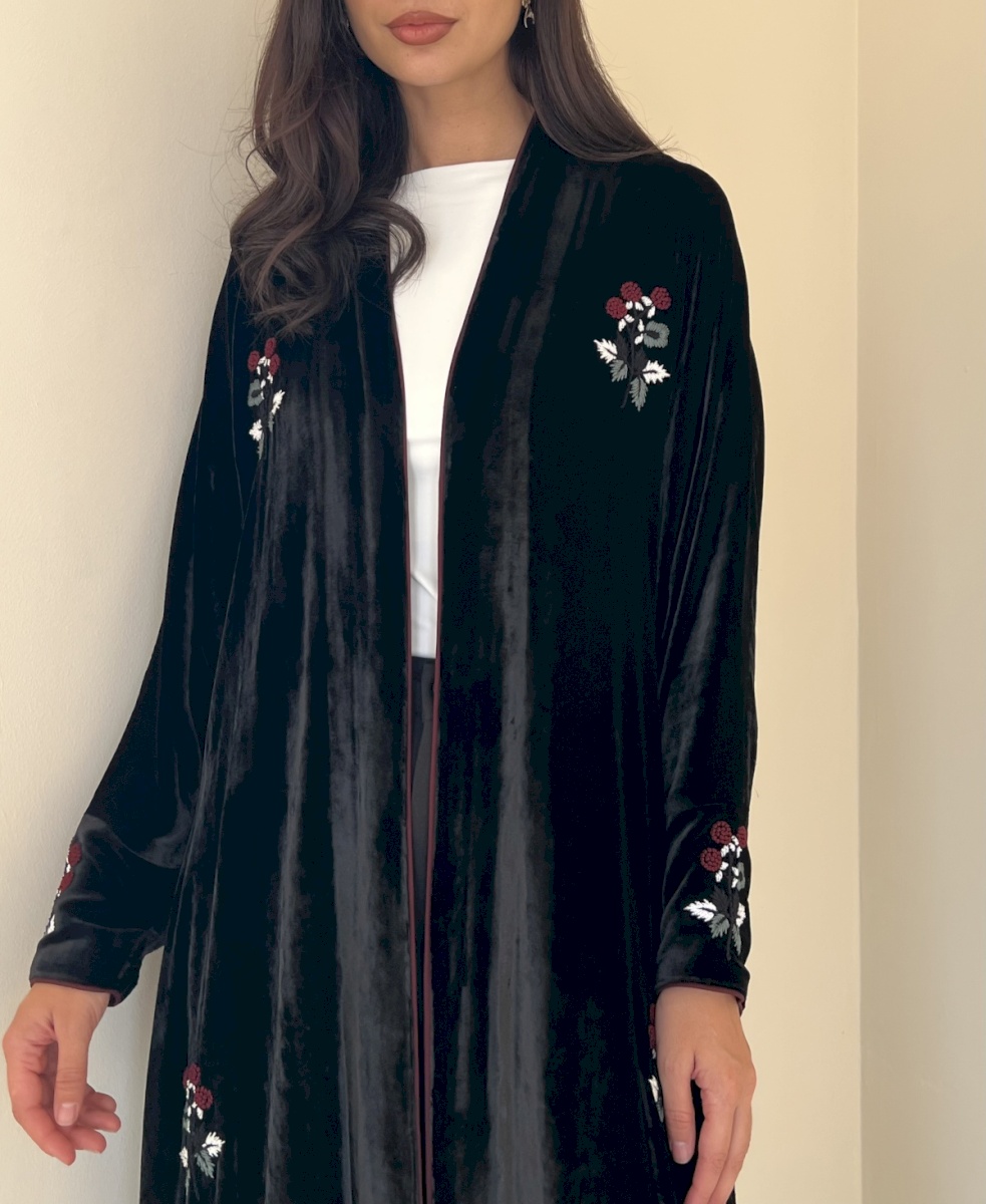 Black flora velvet cloak