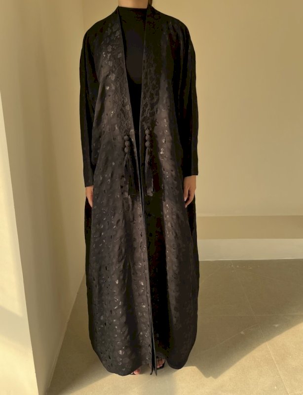 Black silk jacquard cloak