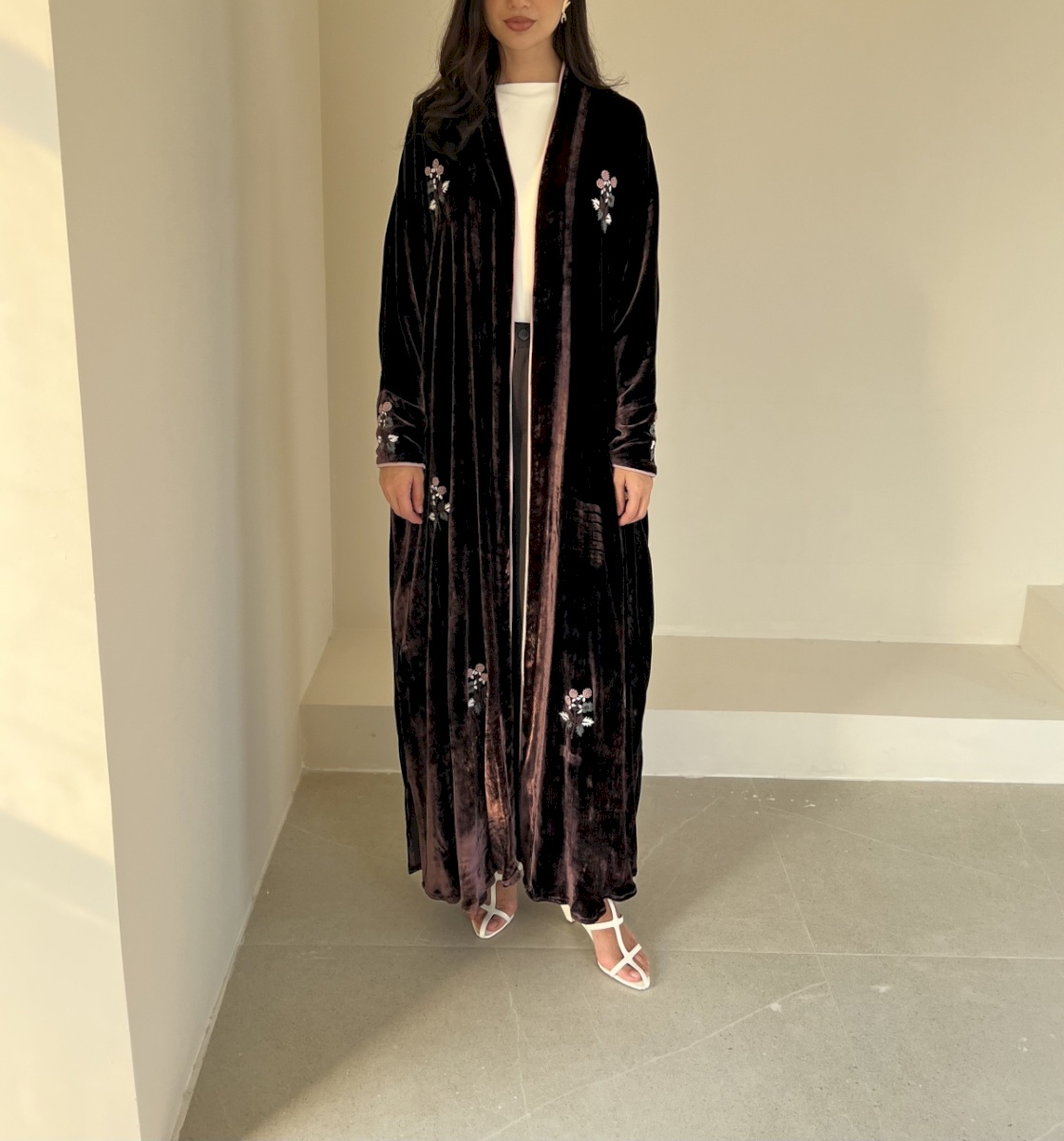 Deep plum flora velvet cloak