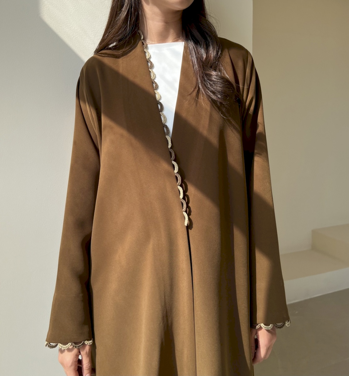 Olive brown two tone scallop cloak