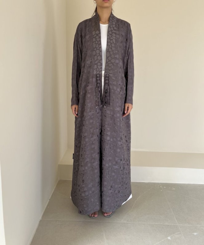 Grey silk jacquard cloak
