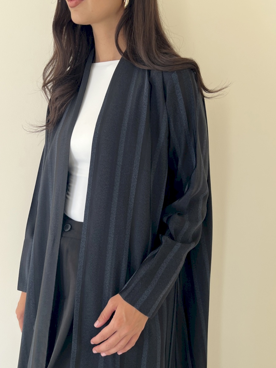 Black with blue lustre striped cloak