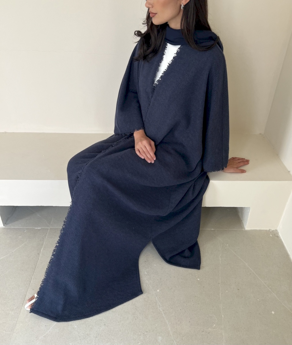 Navy frayed edge cloak