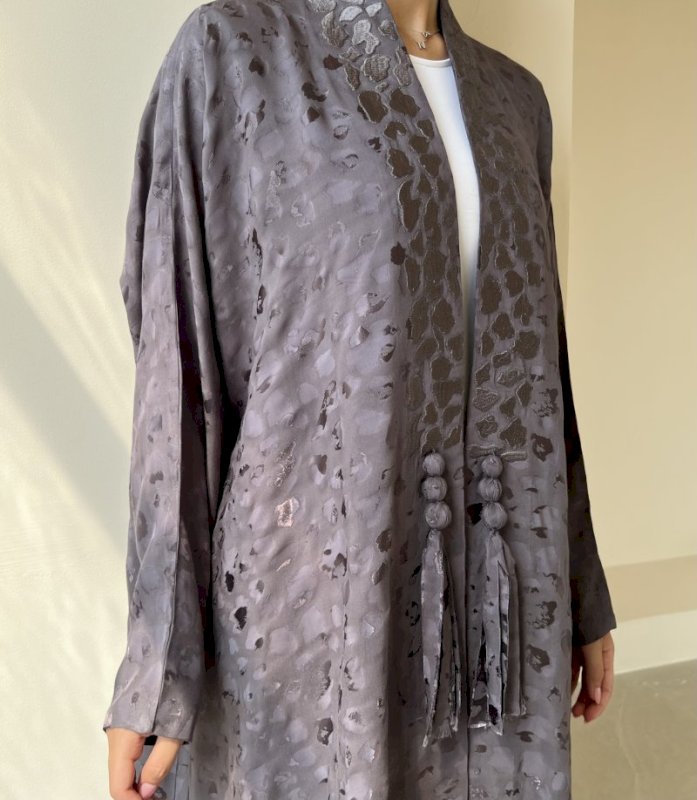 Grey silk jacquard cloak