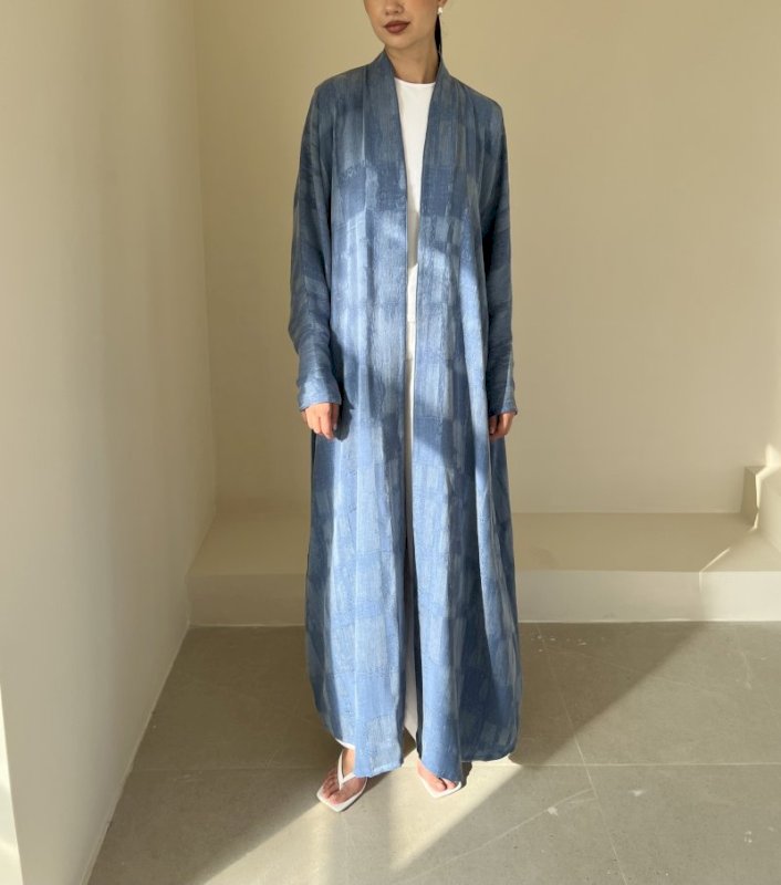 Denim blue textured grid cloak