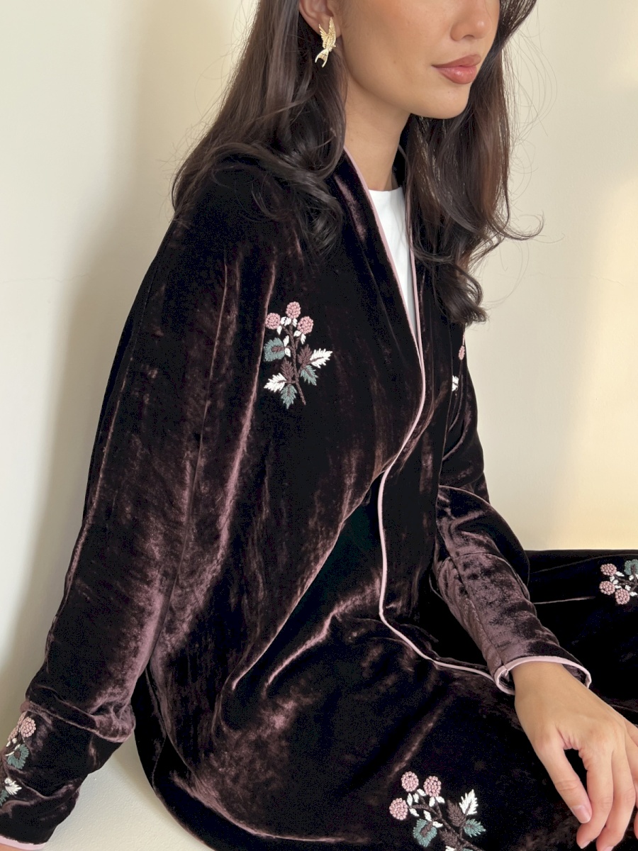 Deep plum flora velvet cloak