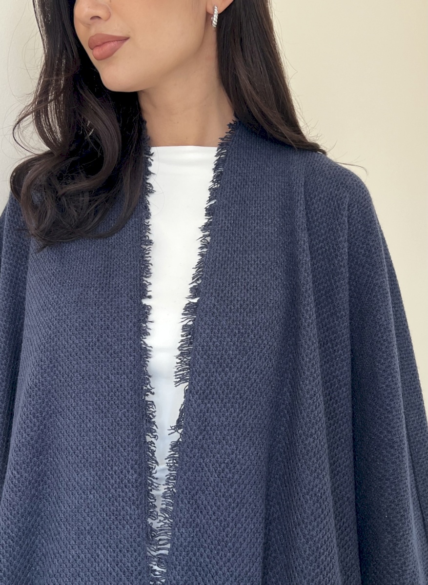 Navy frayed edge cloak
