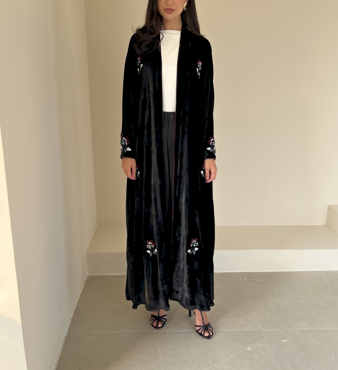 Black flora velvet cloak