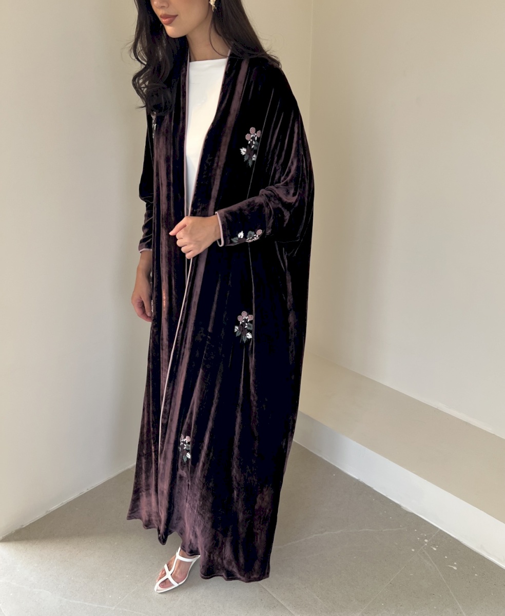 Deep plum flora velvet cloak