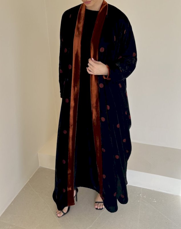 Burnt orange and black polka dots cloak