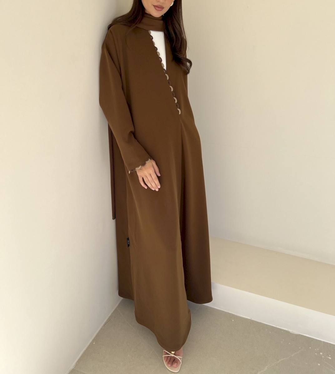 Olive brown two tone scallop cloak