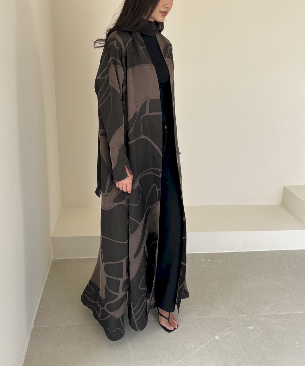 Brown silk jacquard cloak