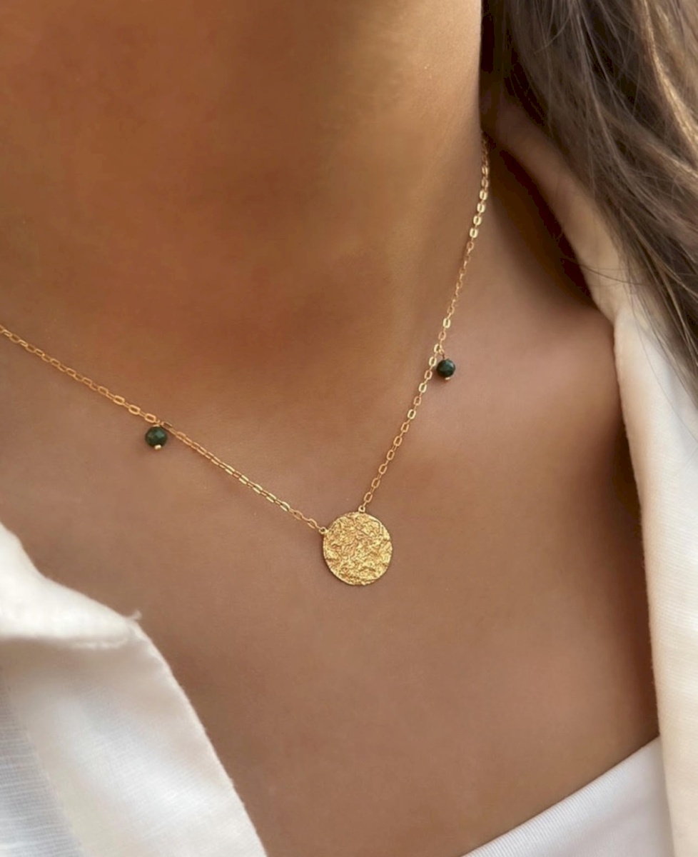 21K YELLOW GOLD NATURAL MALACHITE MODERN NECKLACE