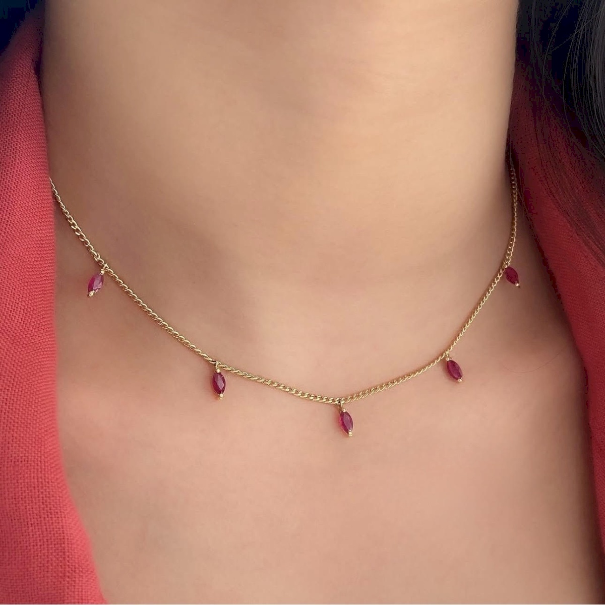 18K YELLOW GOLD NATURAL RUBY NECKLACE