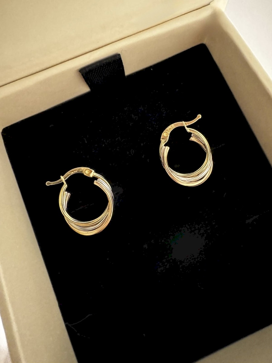 18K YELLOW, WHITE, AND ROSE GOLD MODERN HOOPS EARRINGS