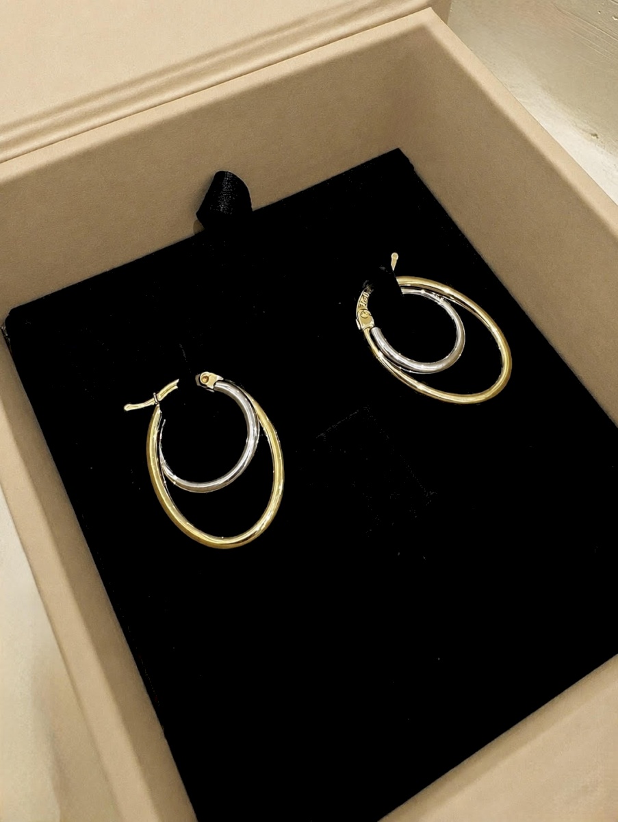 18K YELLOW AND WHITE GOLD MODERN EARRINGS