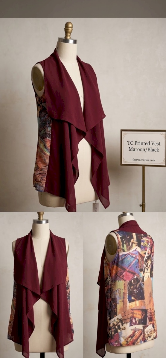TC Printed Vest Maroon/Black