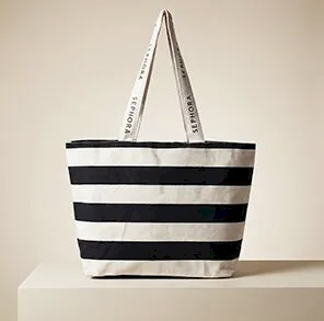 Sephora beige black striped tote 791321