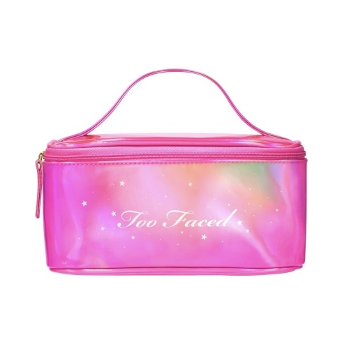 Too faced pink cosmetic travel bag