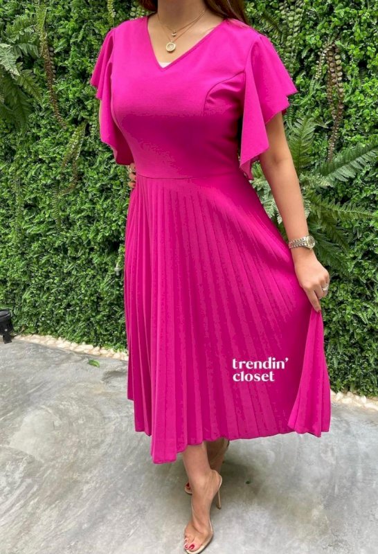 Fuschia pink pleats dress 3 058