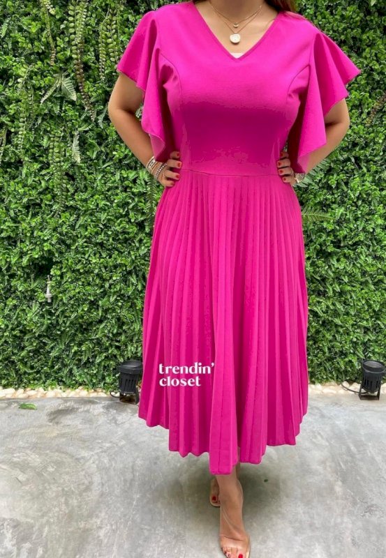Fuschia pink pleats dress 3 058