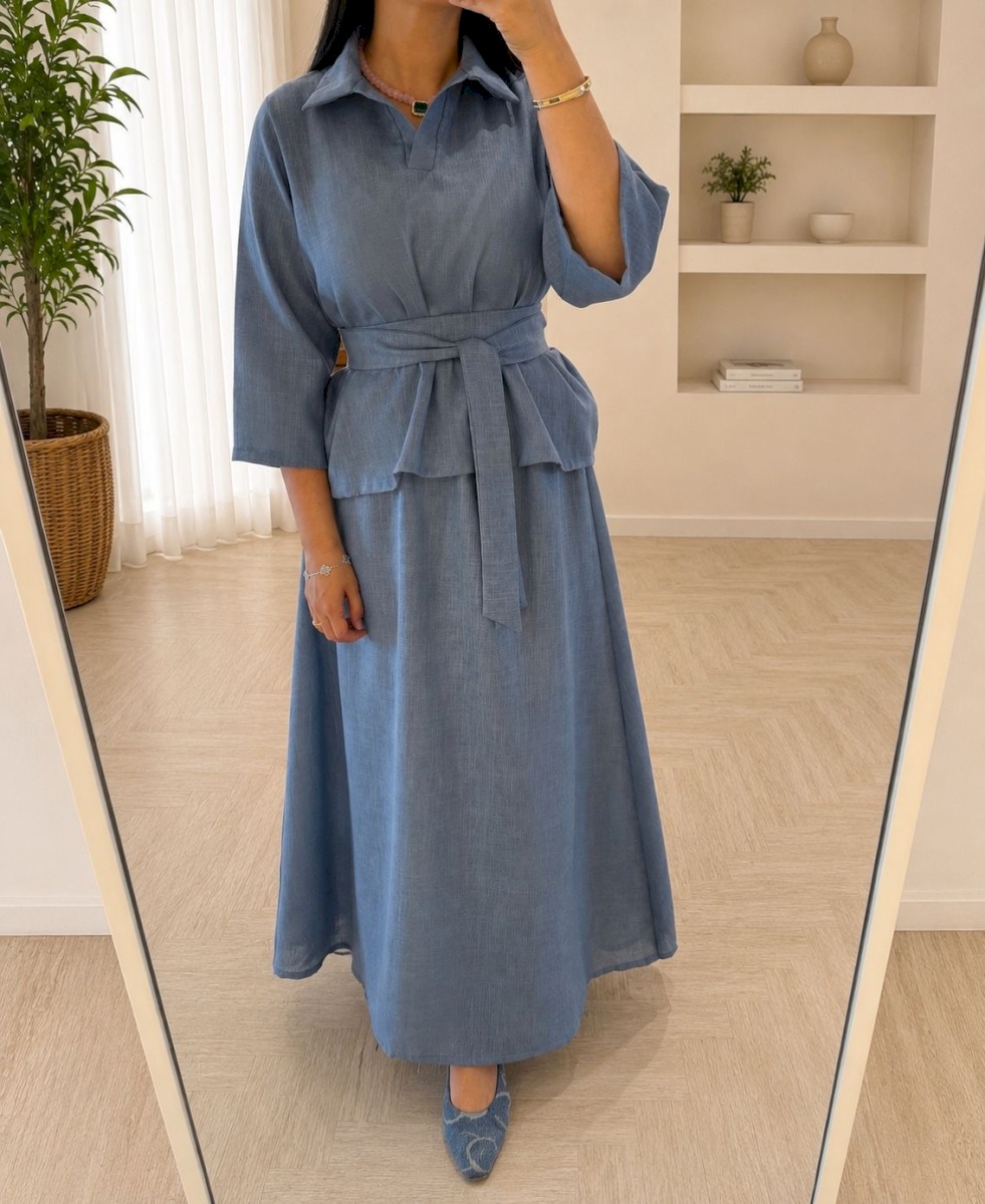 Linen maxi set in blue 6 019
