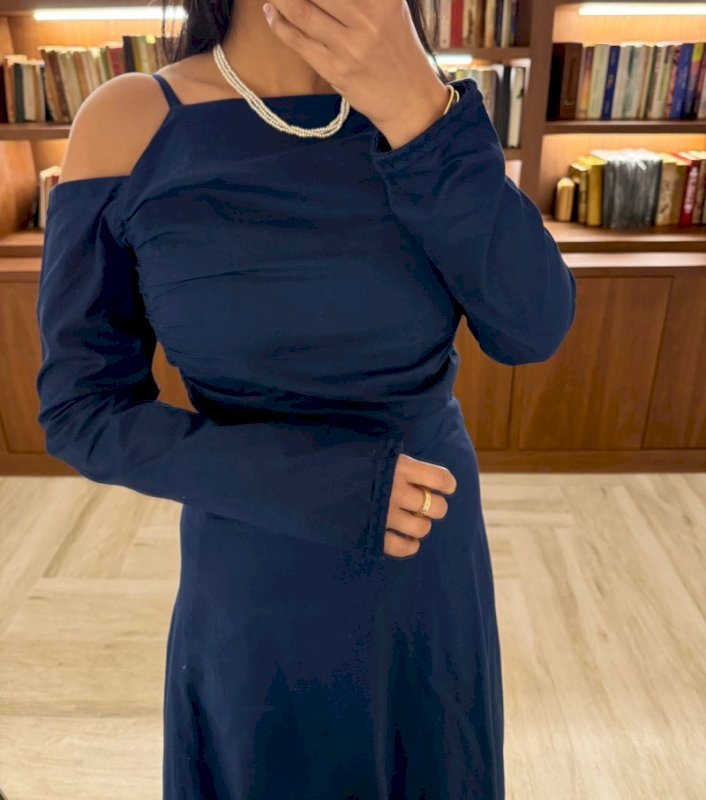 Navy blue off shoulder dress 6 011