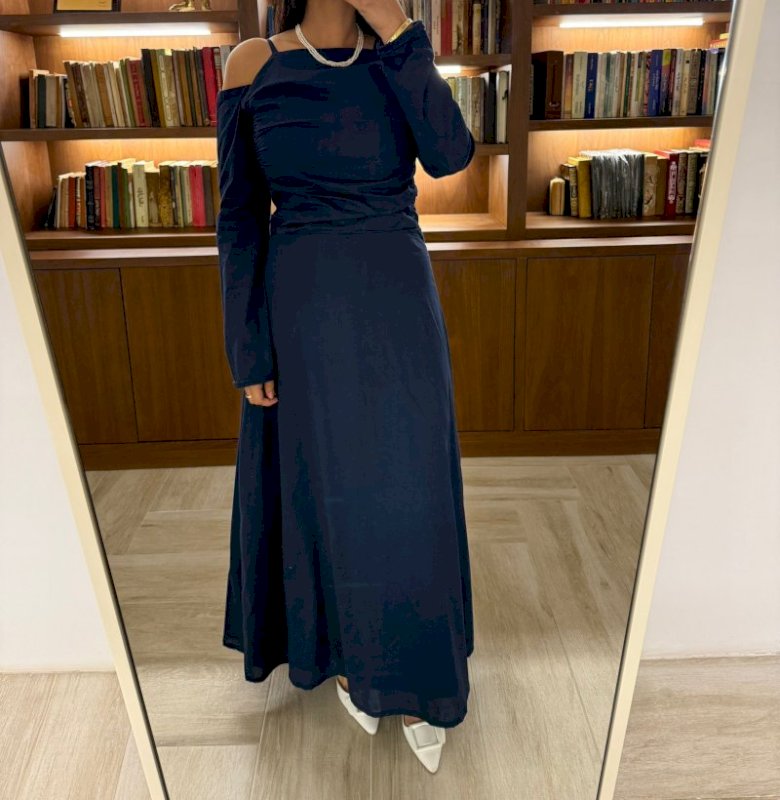 Navy blue off shoulder dress 6 011